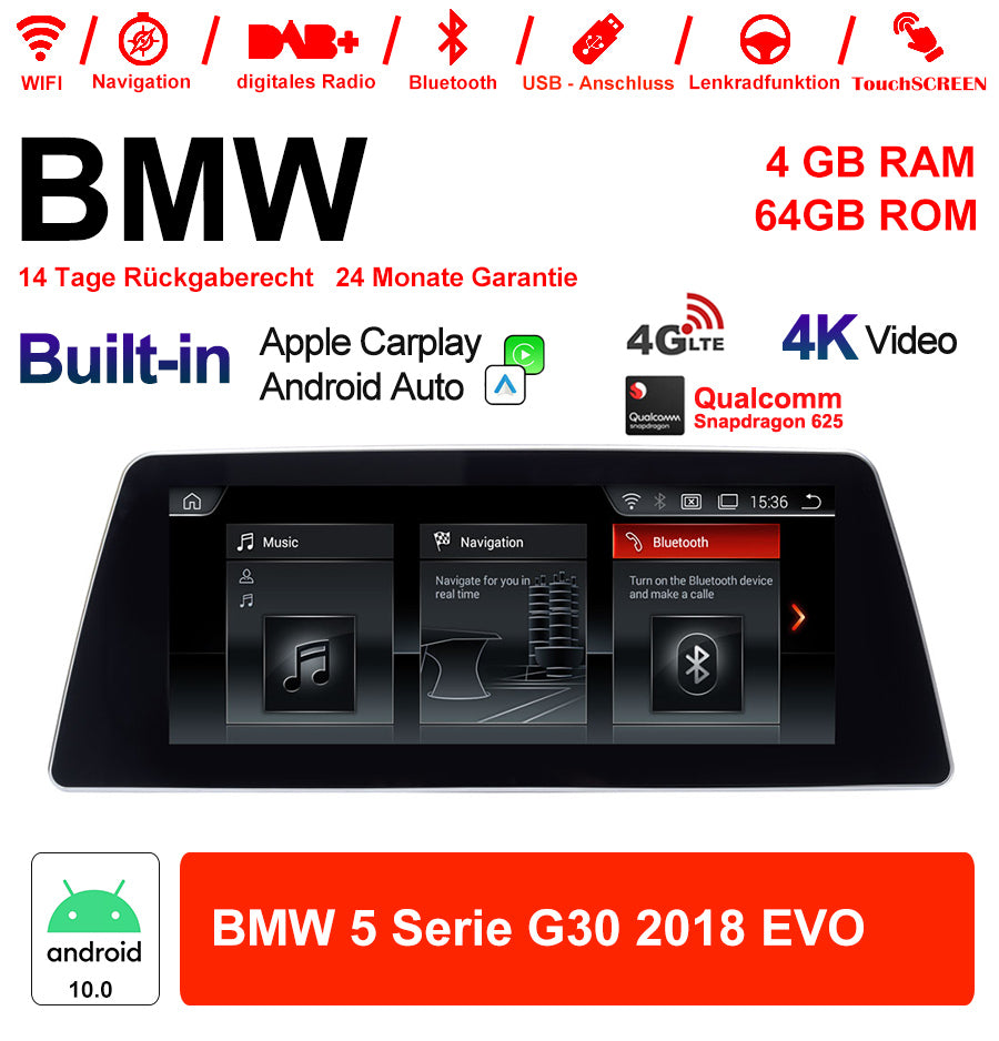 Android Autoradio für BMW 5er G30 2018 mit Wireless CarPlay, Android Auto & DAB+