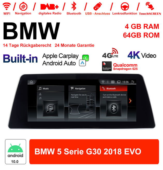Android Autoradio für BMW 5er G30 2018 mit Wireless CarPlay, Android Auto & DAB+