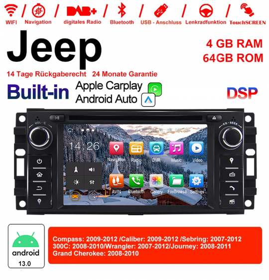Android Autoradio für Jeep Wrangler/Compass/Caliber/Sebring/Journey (2007-2012) mit Wireless CarPlay & Android Auto