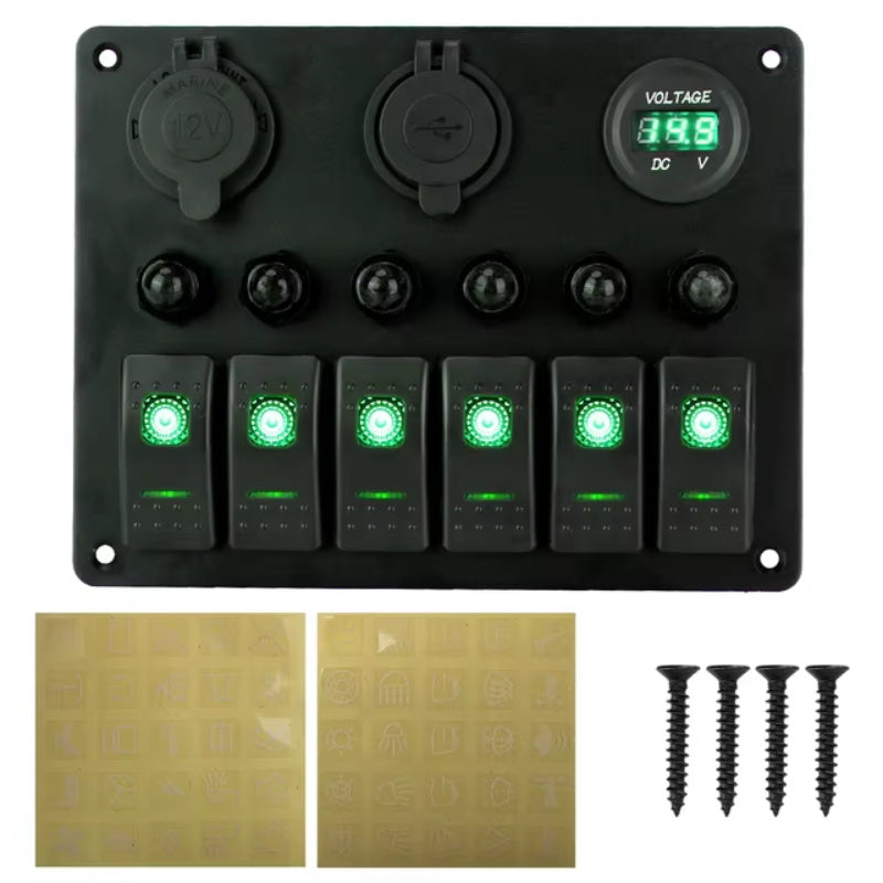 12V 24V 6 Tasten Auto Schalttafel 15a Sicherung Marine Leistungs schalter Voltmeter Tester Licht umschalten USB Ladegeräte 3,0 Auto Splitter