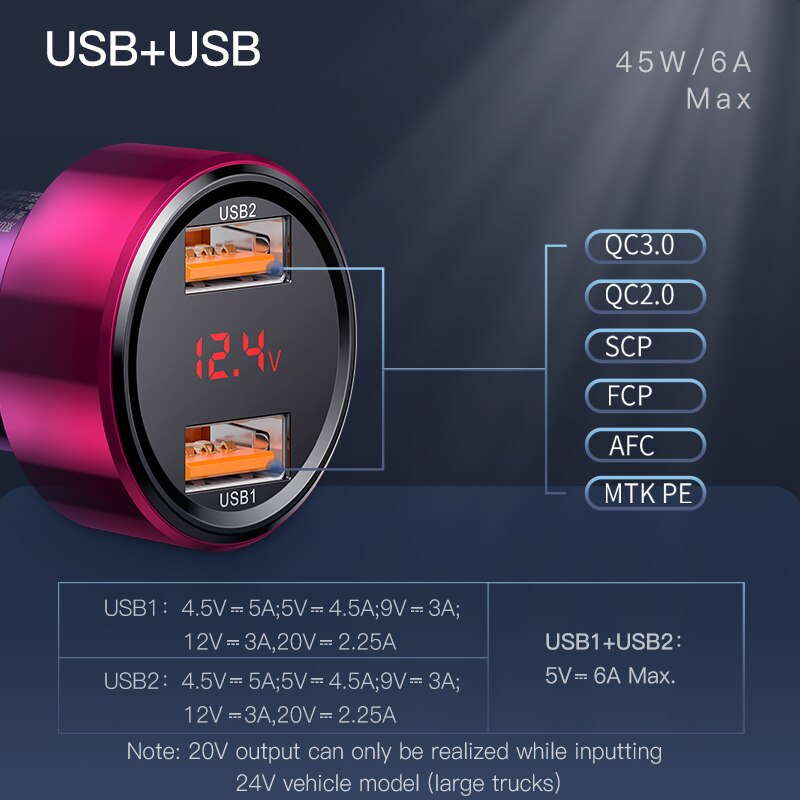 Baseus 45W Quick Charge 4,0 3,0 USB Auto Ladegerät Aufzurüsten SCP QC4.0 QC3.0 Schnelle PD USB C Auto Telefon Ladegerät