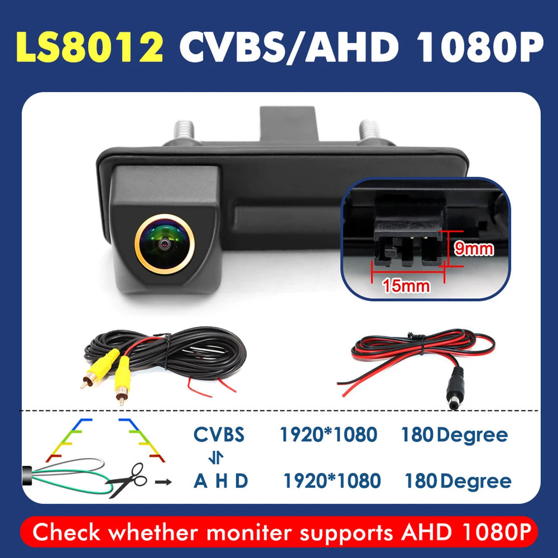 AHD 1080P 180° Rückfahrkamera für Audi A1 A3 A4, VW Octavia A5 A7 Superb Yeti Fabia 2 Roomster