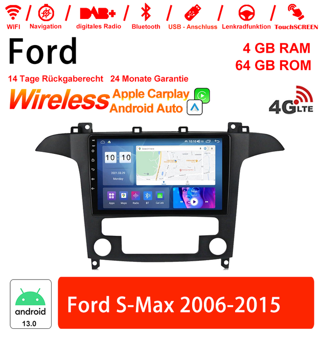 Android Autoradio für Ford S-Max 2006-2015 mit Wireless CarPlay & Android Auto