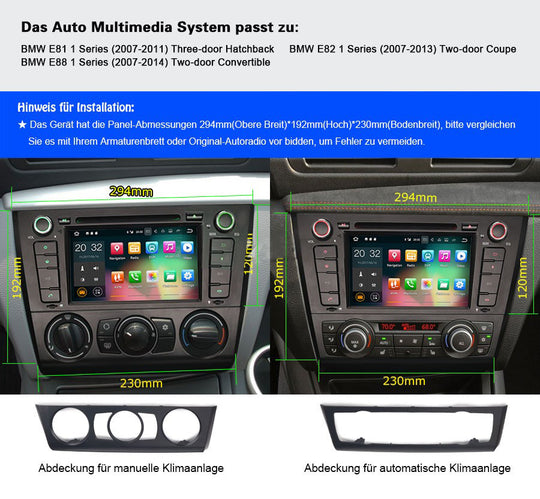 Android Autoradio für BMW 1er E81/E82/E88 2007-2014 mit Wireless CarPlay, Android Auto & DAB+