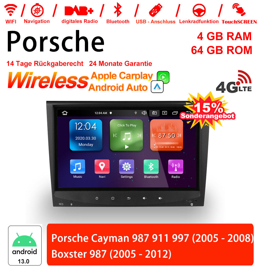 Android Autoradio für Porsche Cayman 987, 911 997 und Boxster 987 mit Wireless CarPlay & Android Auto