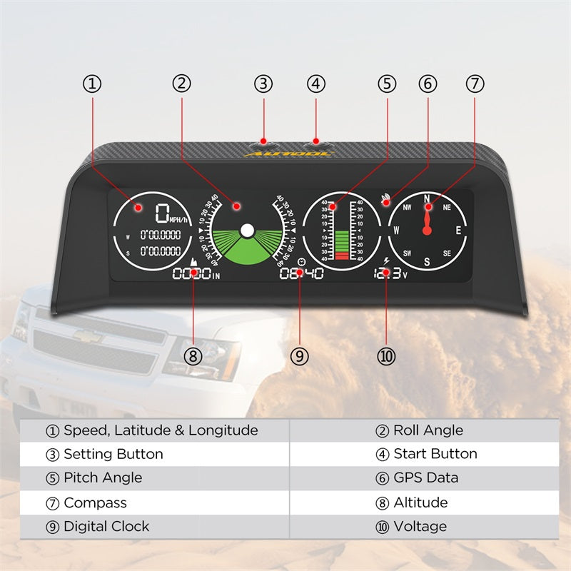 Autool x90 gps geschwindigkeit pmh kmh Neigung messer Neigung messer Auto kompass hud Pitch Neigung winkel Winkelmesser Uhr Breite Länge