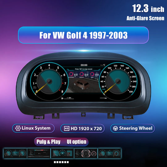 12.3'' LCD Digital Kombiinstrument für VW Golf 4 Jetta MK4 Bora 1997-2005 – Virtuelles Instrumentenpanel