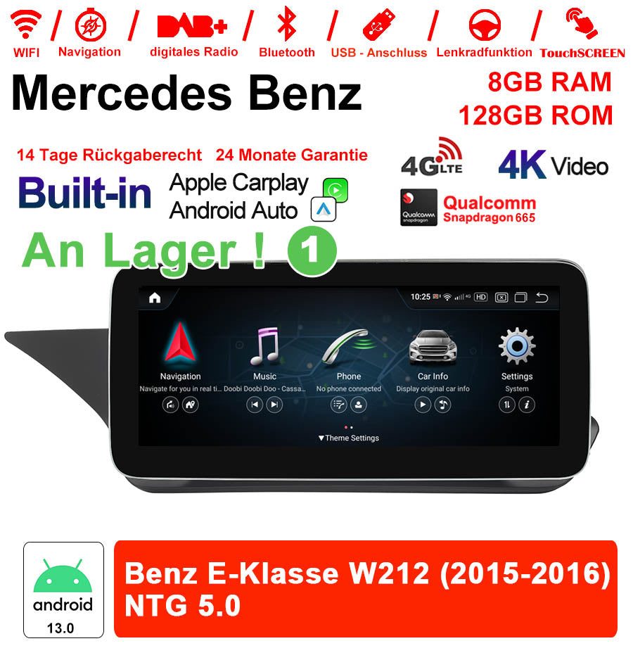 Android Autoradio für Mercedes Benz E-Klasse W212 2015-2016 mit Wireless CarPlay, Android Auto & DAB+
