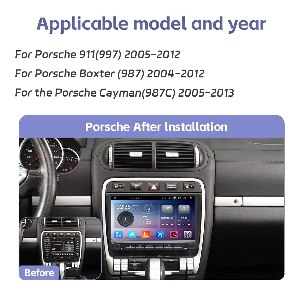 Android Autoradio für Porsche 911 (997), Boxster (987), Cayman (987C) 2004-2013 mit CarPlay und Android Auto