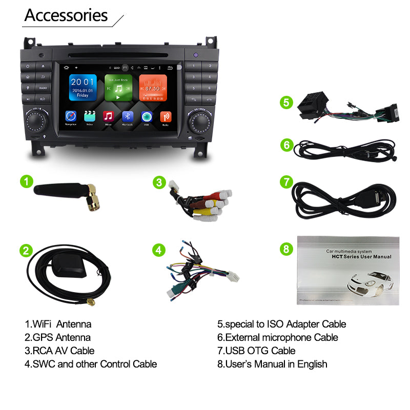 Android Autoradio für Mercedes Benz C-Klasse W203 und CLK W209 2004-2011 mit Wireless CarPlay, Android Auto & DAB+