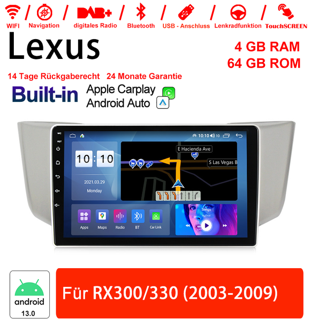 Android Autoradio für Lexus RX 330/300 2003-2009 mit Wireless CarPlay & Android Auto