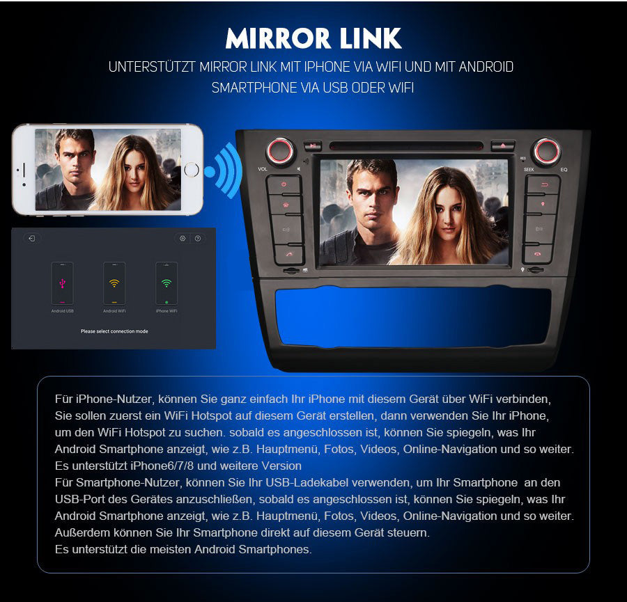 Android Autoradio für BMW 1er E81/E82/E88 2007-2014 mit Wireless CarPlay, Android Auto & DAB+