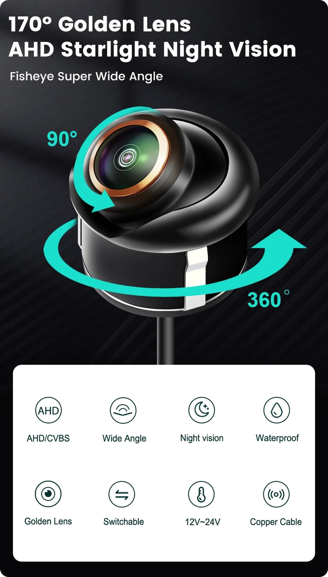 AHD 1080P Universelle Rückfahrkamera mit 170° Weitwinkel und Nachtsicht
