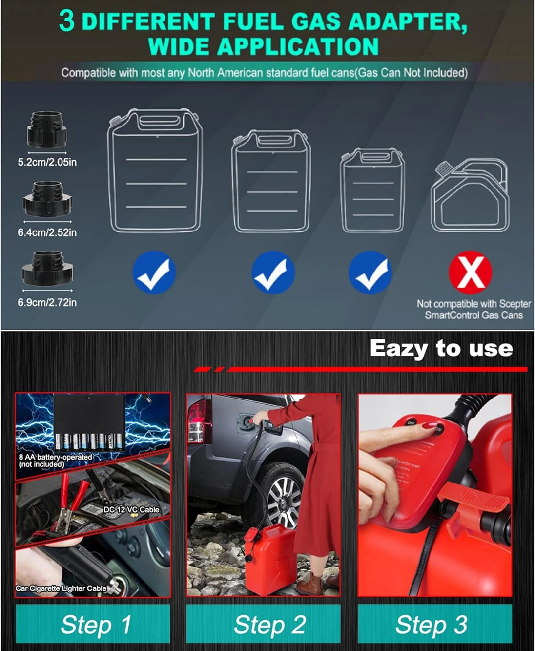 3.2 GPM batteriebetriebene Kraftstoffpumpe mit automatischer Abschaltung für Benzin und andere Kraftstoffe