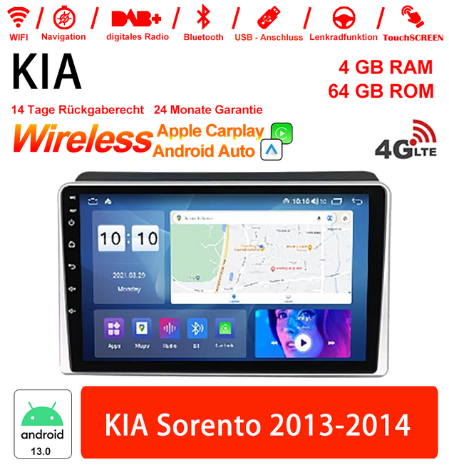 Android Autoradio für Kia Sorento 2013–2014 mit Wireless CarPlay & Android Auto