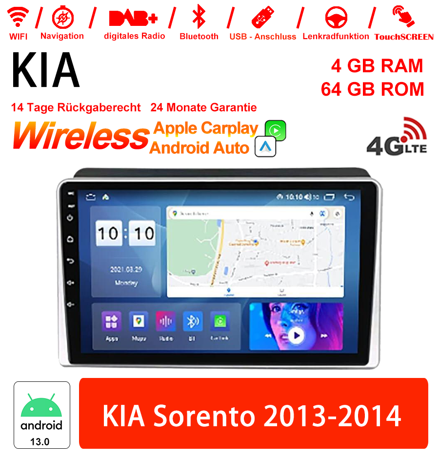 Android Autoradio für Kia Sorento 2013–2014 mit Wireless CarPlay & Android Auto