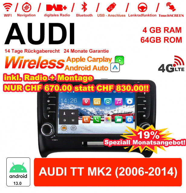 Android Autoradio für Audi TT MK2 (2006-2014) mit Wireless CarPlay & Android Auto