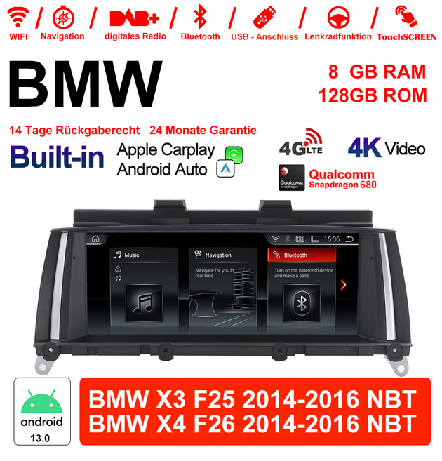 BMW X3 X4 Android Autoradio 8.8 / 12.3 Zoll mit Wireless CarPlay