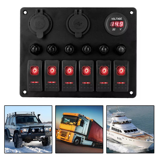 12V 24V 6 Tasten Auto Schalttafel 15a Sicherung Marine Leistungs schalter Voltmeter Tester Licht umschalten USB Ladegeräte 3,0 Auto Splitter