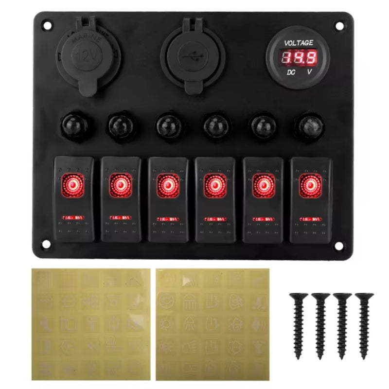 12V 24V 6 Tasten Auto Schalttafel 15a Sicherung Marine Leistungs schalter Voltmeter Tester Licht umschalten USB Ladegeräte 3,0 Auto Splitter