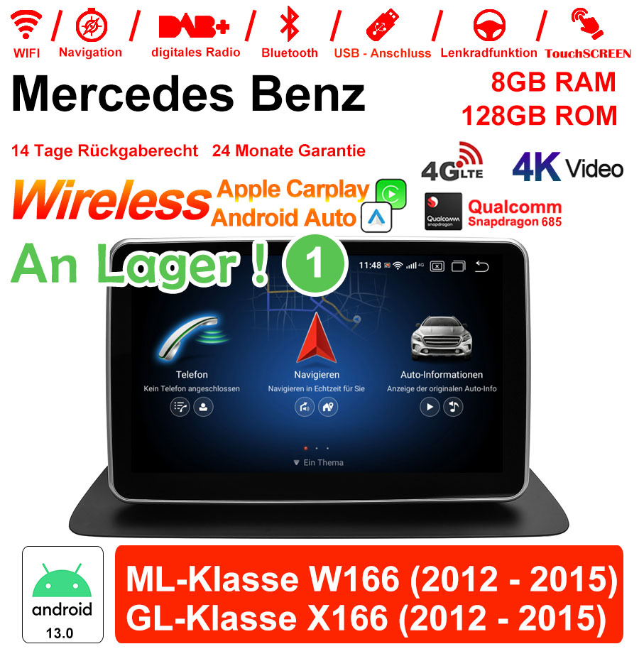 Android Autoradio für Mercedes Benz ML W166 und GL X166 2012-2015 mit Wireless CarPlay, Android Auto & DAB+
