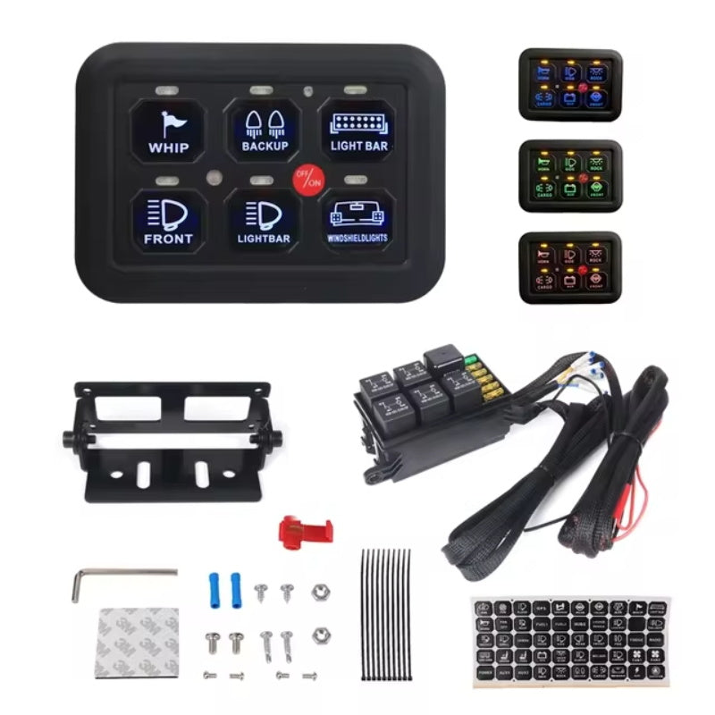 12V-24V LED 6 Gang Schalttafel 600W-1200W Schaltung Steuerrelais System Box Slim Touch Bedienfeld für Boot Jeep UTV Caravan