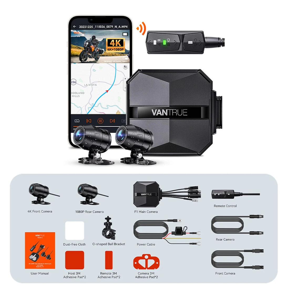 4K Motorrad-Dashcam mit GPS & IP67, 160° Weitwinkel, WLAN‑Fernbedienung