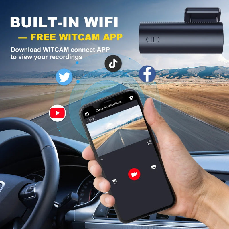 Bepocam zd03 uhd 4k Mini-Dashcam für WLAN-Auto-DVR 150°-Dashkamera für Autos 2160p-Videorecorder Mit TF-Karte 128 GB