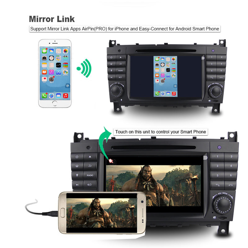 Android Autoradio für Mercedes Benz C-Klasse W203 und CLK W209 2004-2011 mit Wireless CarPlay, Android Auto & DAB+