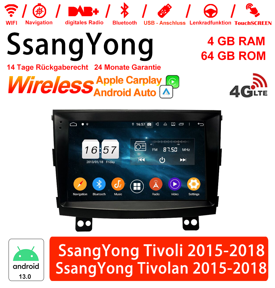 Android Autoradio für SsangYong Tivoli 2015-2018 mit Wireless CarPlay & Android Auto