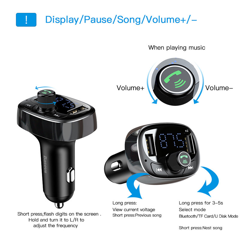 Baseus Auto Ladegerät FM Transmitter Aux Modulator Bluetooth Car Audio MP3 Player 3.4A Schnelle Dual USB Handy Ladegerät