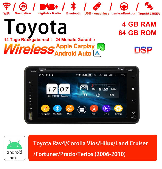 Android Autoradio für Toyota RAV4/Corolla Vios/Hilux/Land Cruiser/Fortuner/Prado/Terios (2006-2010) mit Wireless CarPlay & Android Auto