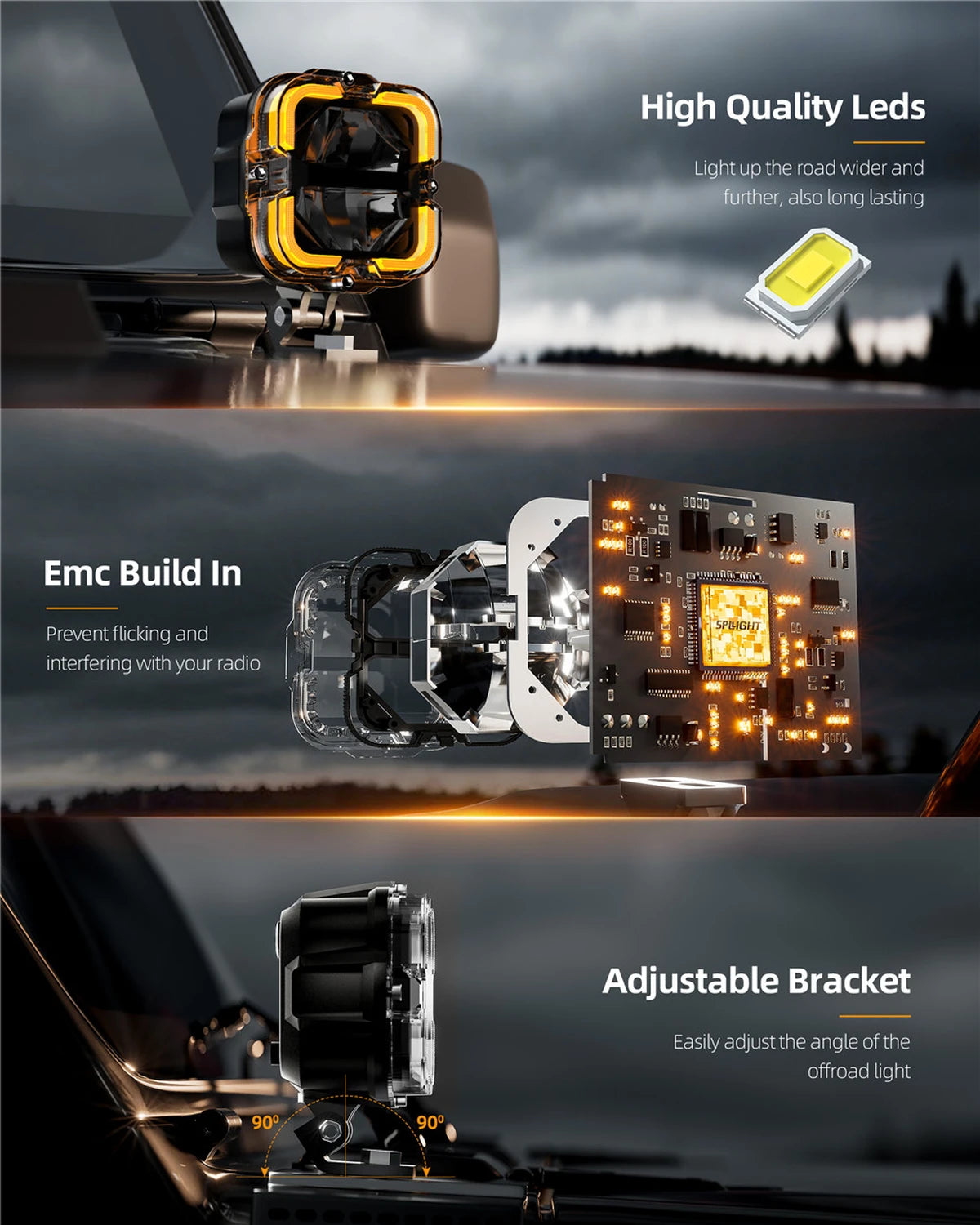 Superhelle LED-Arbeitslichtleiste für Auto, Offroad, LKW, SUV, ATV, Motorrad, Weiß und Bernstein, Drl, 12 V