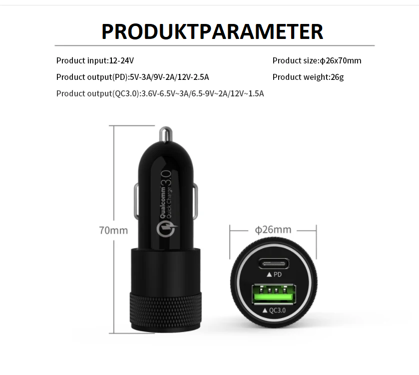 PD Fast Charge Dual USB Car Charger